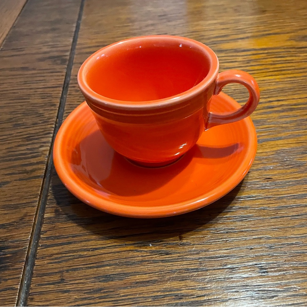 Fiesta Orange Ceramic Cup & Saucer